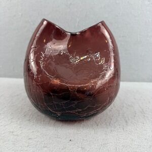 Vintage Blenko #39 Amethyst Crackle Glass Pinched Vase